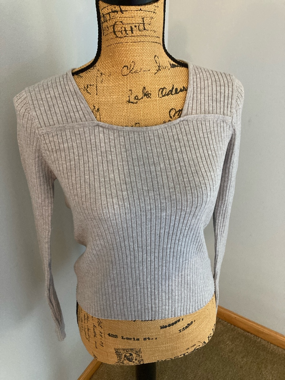 &merci Ribbed Square-Neck Sweater Heather Gray Women Size Small